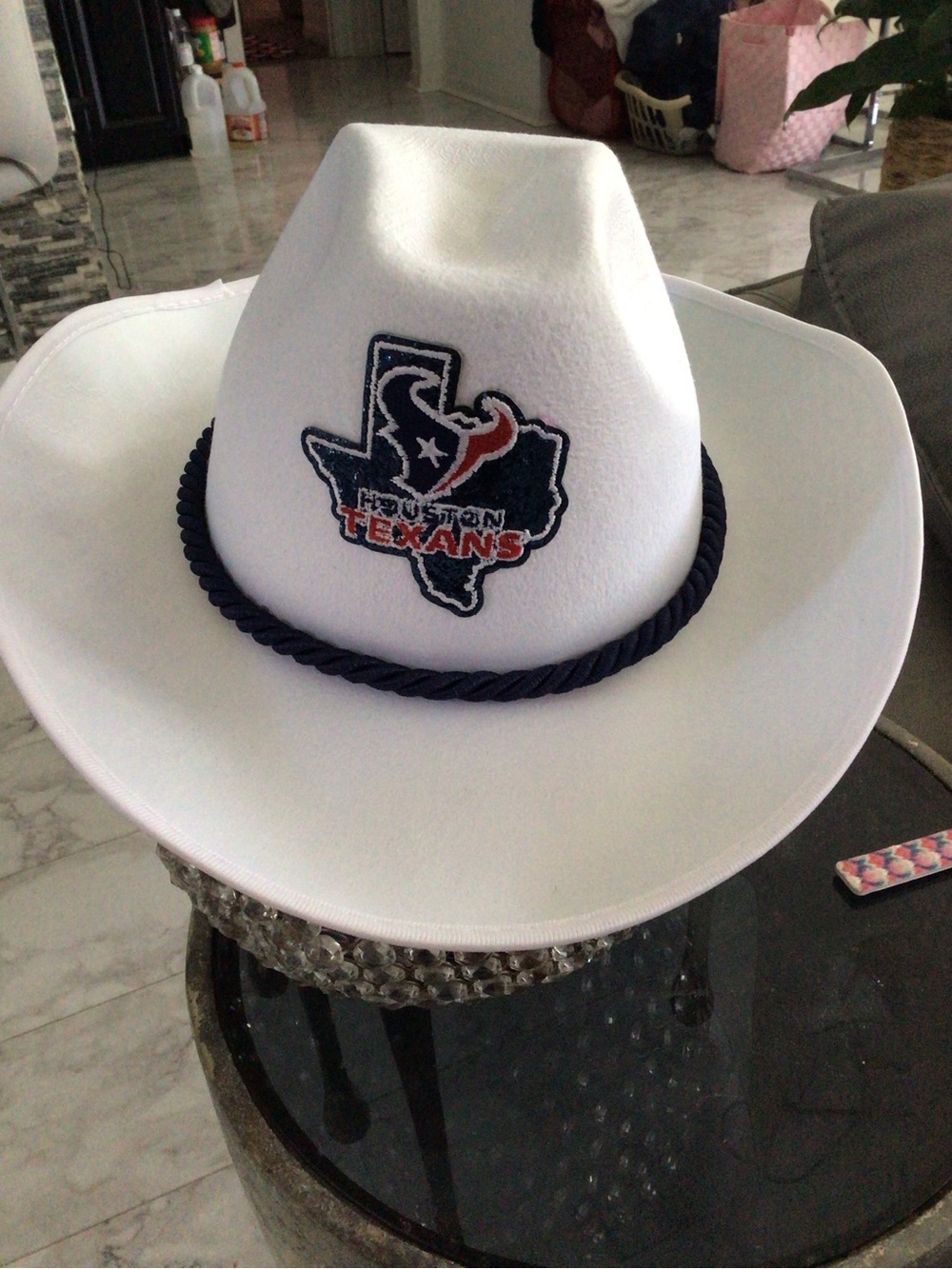 Houston Texans White Cowboy Hat with Navy Trim